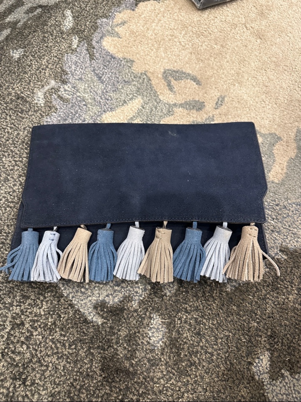 Navy Suede Tassel Clutch